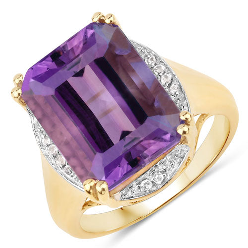 11.58 Carat Genuine Amethyst and White Topaz .925 Sterling Silver Ring DestGlow
