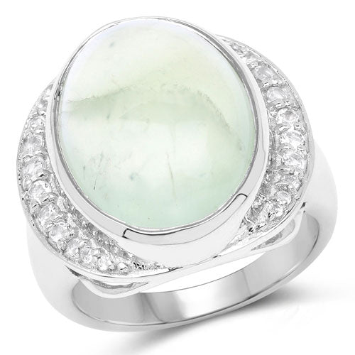 11.50 Carat Genuine Prehnite And White Topaz .925 Sterling Silver Ring by Bids.com