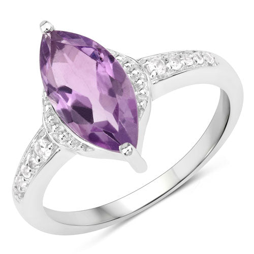 1.55 Carat Genuine Amethyst and White Topaz .925 Sterling Silver Ring DestGlow