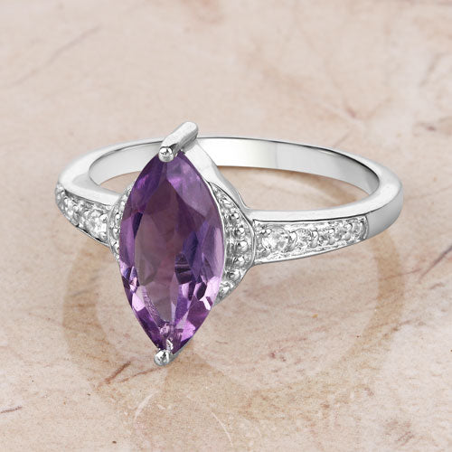 1.55 Carat Genuine Amethyst and White Topaz .925 Sterling Silver Ring DestGlow