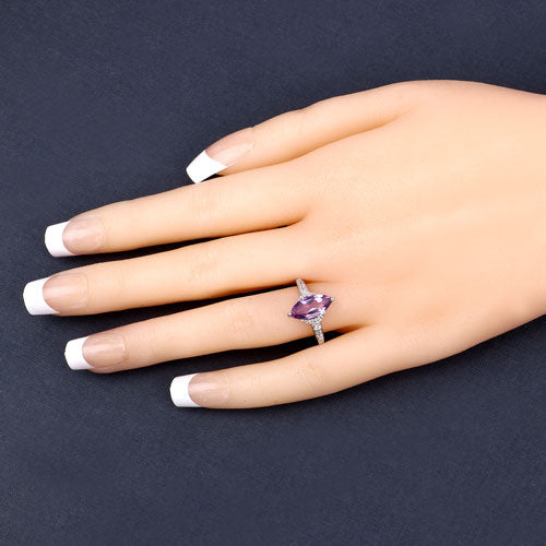 1.55 Carat Genuine Amethyst and White Topaz .925 Sterling Silver Ring DestGlow