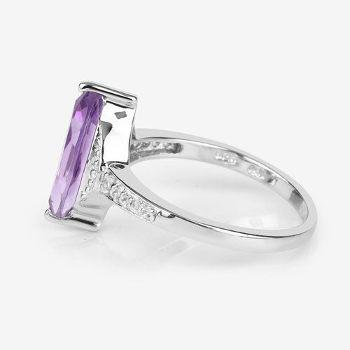 1.55 Carat Genuine Amethyst and White Topaz .925 Sterling Silver Ring DestGlow