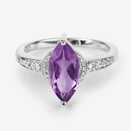 1.55 Carat Genuine Amethyst and White Topaz .925 Sterling Silver Ring DestGlow