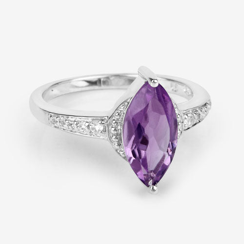 1.55 Carat Genuine Amethyst and White Topaz .925 Sterling Silver Ring DestGlow