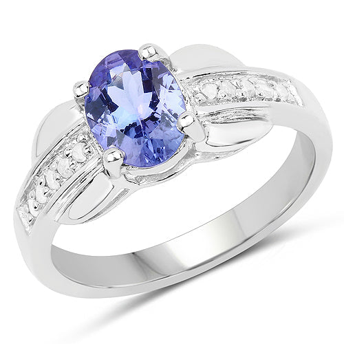 1.27 Carat Genuine Tanzanite and White Diamond .925 Sterling Silver Ring by Bids.com