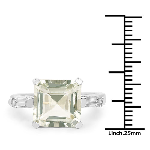 4.76 Carat Genuine Green Amethyst & White Topaz .925 Sterling Silver Ring DestGlow