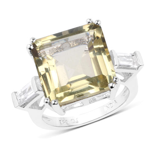 11.45 Carat Genuine Lemon Quartz and White Topaz .925 Sterling Silver Ring DestGlow