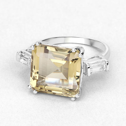 11.45 Carat Genuine Lemon Quartz and White Topaz .925 Sterling Silver Ring DestGlow