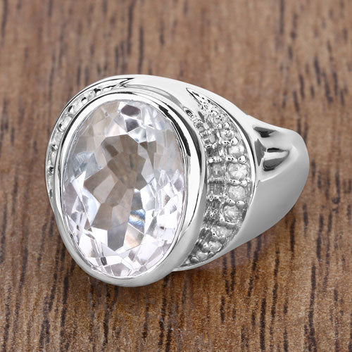 5.38 Carat Genuine Crystal Quartz and White Diamond .925 Sterling Silver Ring by Bids.com
