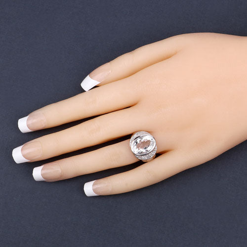 5.38 Carat Genuine Crystal Quartz and White Diamond .925 Sterling Silver Ring by Bids.com