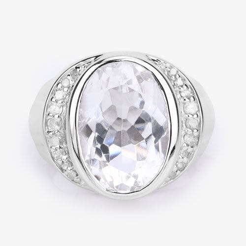 5.38 Carat Genuine Crystal Quartz and White Diamond .925 Sterling Silver Ring by Bids.com