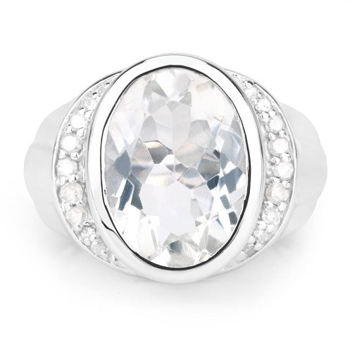 5.38 Carat Genuine Crystal Quartz and White Diamond .925 Sterling Silver Ring by Bids.com