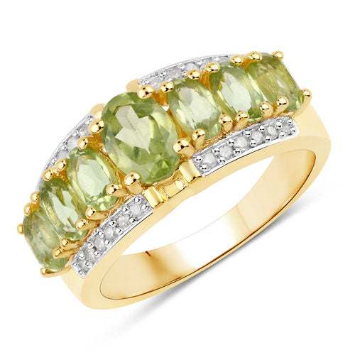 2.34 Carat Genuine Peridot and White Diamond .925 Sterling Silver Ring by Bids.com