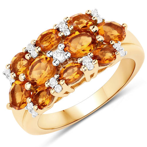 14K Yellow Gold Plated 2.48 Carat Genuine Citrine & White Topaz .925 Sterling Silver Ring by Bids.com