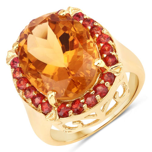 9.38 Carat Genuine Citrine and Orange Sapphire .925 Sterling Silver Ring by Bids.com