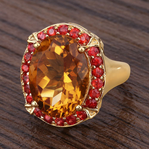 9.38 Carat Genuine Citrine and Orange Sapphire .925 Sterling Silver Ring by Bids.com