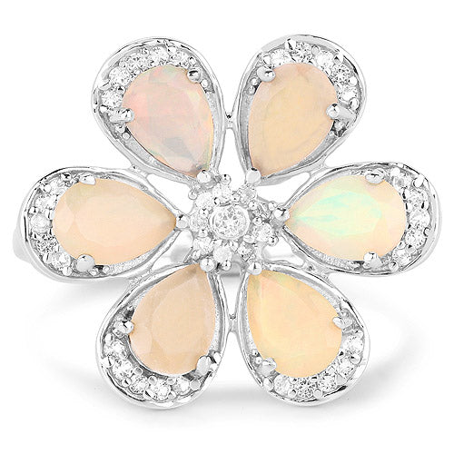 1.71 Carat Genuine Ethiopian Opal and White Topaz .925 Sterling Silver Ring Ring DestGlow