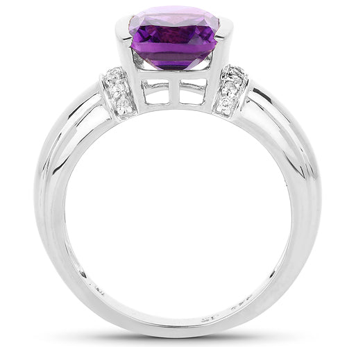 1.52 Carat Genuine Amethyst and White Topaz .925 Sterling Silver Ring DestGlow