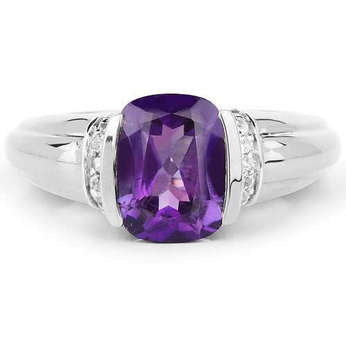 1.52 Carat Genuine Amethyst and White Topaz .925 Sterling Silver Ring DestGlow