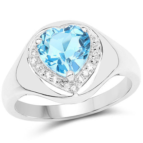 2.23 Carat Genuine Swiss Blue Topaz and White Topaz .925 Sterling Silver Ring by Bids.com
