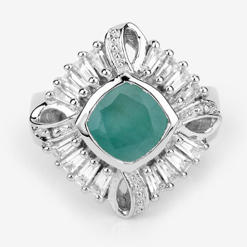 "2.57 Carat Genuine Emerald, White Topaz and White Diamond .925 Sterling Silver Ring by Bids.com