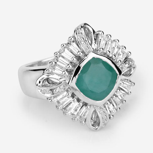 "2.57 Carat Genuine Emerald, White Topaz and White Diamond .925 Sterling Silver Ring by Bids.com
