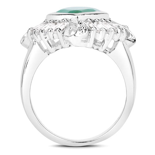 "2.57 Carat Genuine Emerald, White Topaz and White Diamond .925 Sterling Silver Ring by Bids.com