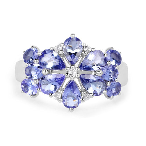 3.36 Carat Genuine Tanzanite and White Topaz .925 Sterling Silver Ring DestGlow
