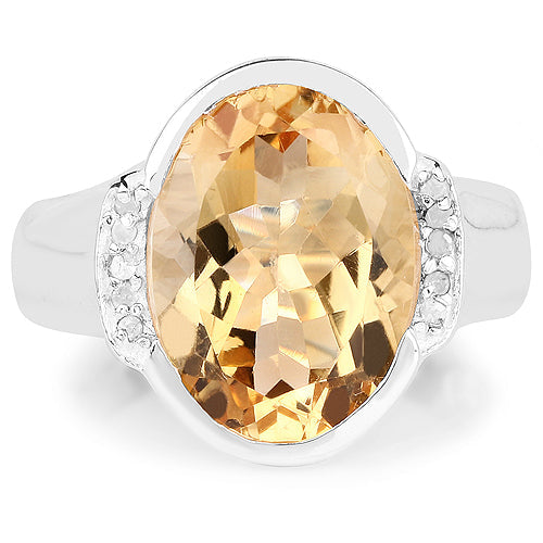 5.05 Carat Genuine Citrine and White Diamond .925 Sterling Silver Ring by Bids.com