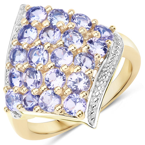 18K Yellow Gold Plated 2.00 Carat Genuine Tanzanite .925 Sterling Silver Ring DestGlow