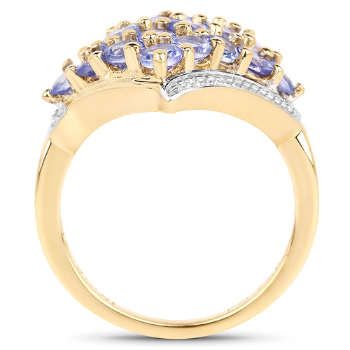 18K Yellow Gold Plated 2.00 Carat Genuine Tanzanite .925 Sterling Silver Ring DestGlow