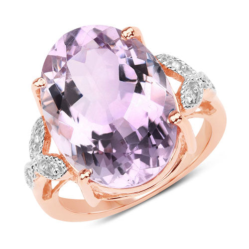 18K Rose Gold Plated 10.50 Carat Genuine Pink Amethyst and White Topaz .925 Sterling Silver Ring DestGlow