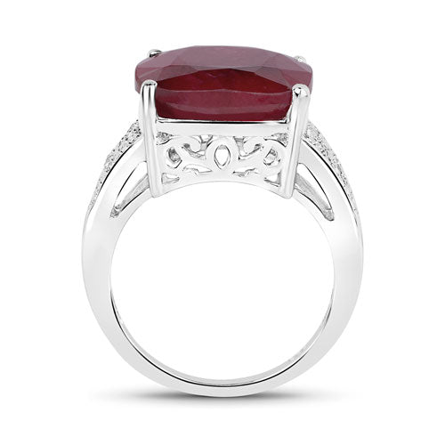 14.47 Carat Dyed Ruby and White Topaz .925 Sterling Silver Ring by Bids.com
