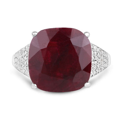 14.47 Carat Dyed Ruby and White Topaz .925 Sterling Silver Ring by Bids.com