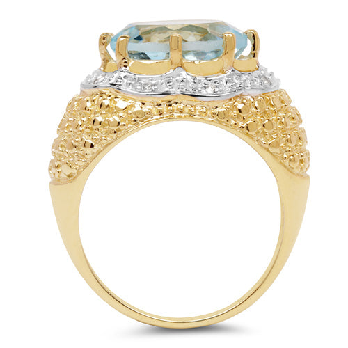 14K Yellow Gold Plated 5.27 Carat Genuine Blue Topaz & White Topaz .925 Sterling Silver Ring DestGlow