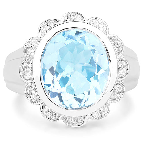 5.39 Carat Genuine Blue Topaz and White Topaz .925 Sterling Silver Ring by Bids.com