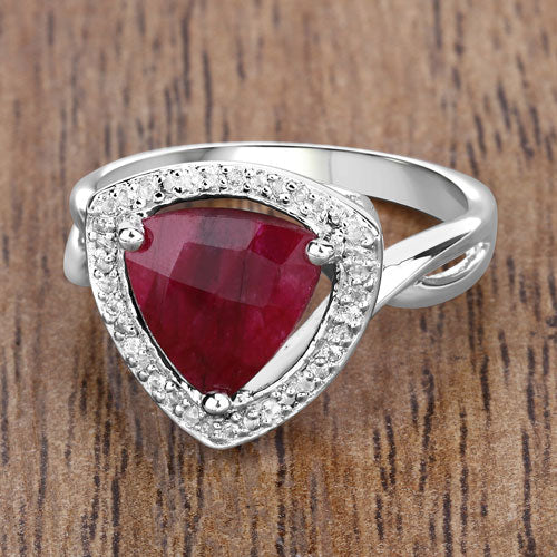 3.25 Carat Dyed Ruby and White Topaz .925 Sterling Silver Ring DestGlow