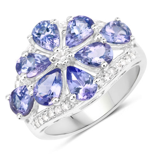 3.24 Carat Genuine Tanzanite and White Topaz .925 Sterling Silver Ring by Bids.com