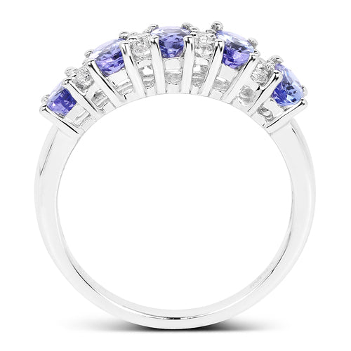 1.51 Carat Genuine Tanzanite and White Topaz .925 Sterling Silver Ring DestGlow