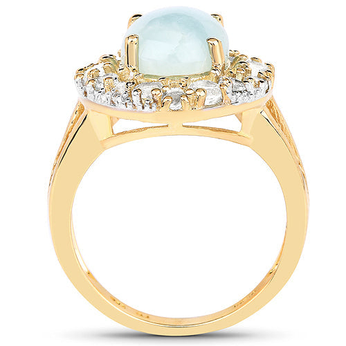 14K Yellow Gold Plated 6.72 Carat Genuine Aquamarine and White Topaz .925 Sterling Silver Ring by Bids.com