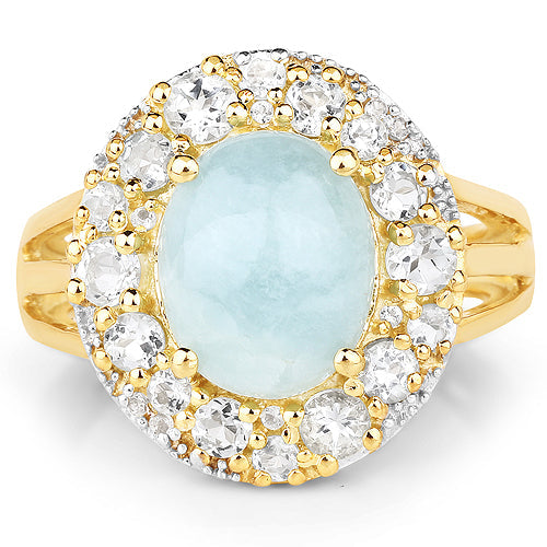 14K Yellow Gold Plated 6.72 Carat Genuine Aquamarine and White Topaz .925 Sterling Silver Ring by Bids.com