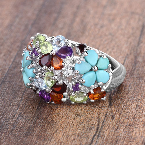 4.03 Carat Genuine Multi Stones .925 Sterling Silver Ring by Bids.com