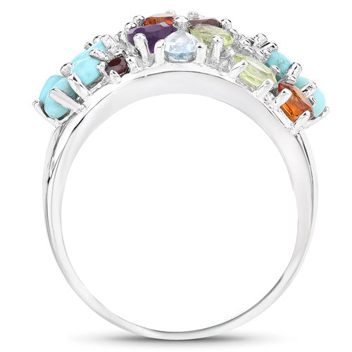 4.03 Carat Genuine Multi Stones .925 Sterling Silver Ring by Bids.com