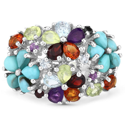 4.03 Carat Genuine Multi Stones .925 Sterling Silver Ring by Bids.com