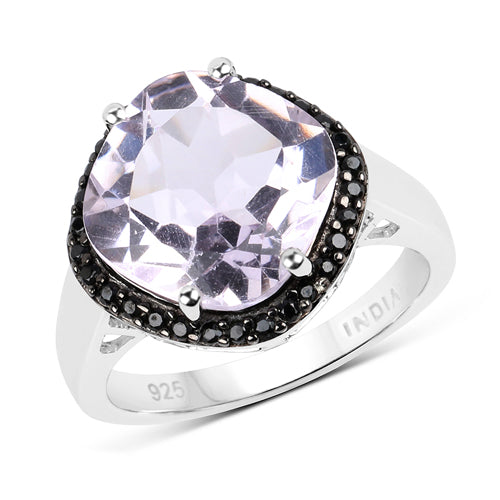 5.50 Carat Genuine Pink Amethyst & Black Spinel .925 Sterling Silver Ring by Bids.com