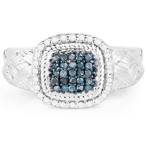 0.28 Carat Genuine Blue Diamond and White Diamond .925 Sterling Silver Ring by Bids.com