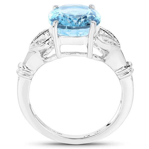 7.29 Carat Genuine Swiss Blue Topaz & White Topaz .925 Sterling Silver Ring by Bids.com