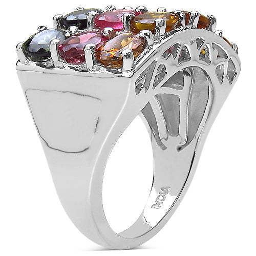 3.72 Carat Genuine Multi Tourmaline .925 Sterling Silver Ring by Bids.com