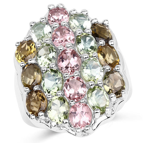 6.74 Carat Genuine Brown Tourmaline, Pink Tourmaline & Green Tourmaline .925 Sterling Silver Ring by Bids.com