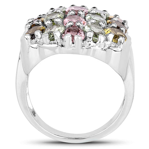 6.74 Carat Genuine Brown Tourmaline, Pink Tourmaline & Green Tourmaline .925 Sterling Silver Ring by Bids.com